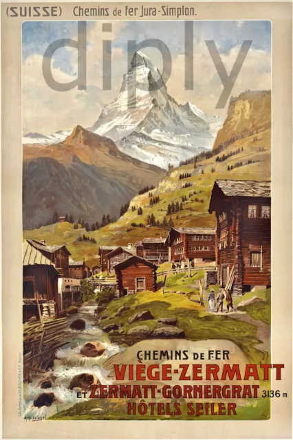 Repro Affiche Deco Viege Zermatt Chalet Chemin Fer Sur Papier 310 Ou 190 Grs
