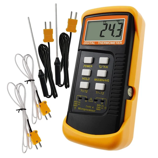 Digital 2 Channels K-Type Thermometer w/ 4 Thermocouples