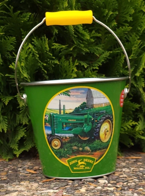 John Deere Model B Metal Bucket Pail Planter w/ Handle & Plastic Liner 5.5" Tall