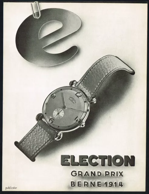 1940s Vintage Election Grand Prix Watch Mid Century Art Print Ad c