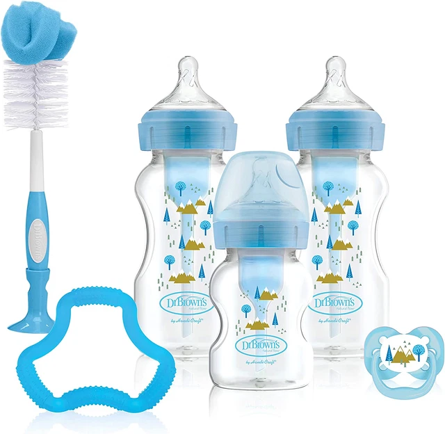 Opciones de flujo natural Dr. Brown's + juego de regalo de biberón anticólicos, azul