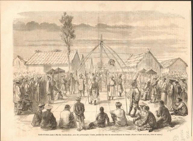 Chess Game Partie d'échecs My Tho Viêt Nam Indochine Asia GRAVURE OLD PRINT 1865