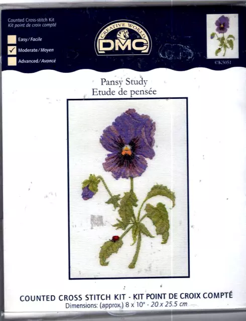 REDUCED!! Pansy Study DMC Counted Cross Stitch Kit 10" x 8" BRAND NEW!!
