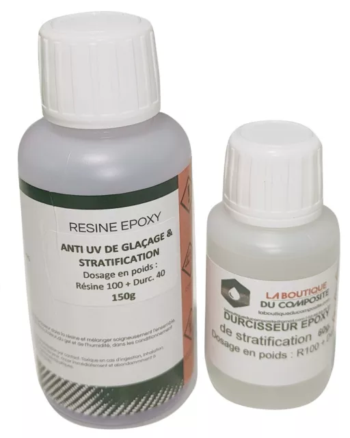 Kit de résine ÉPOXY anti UV  +  CARBONE. + TISSU DE DELAMINAGE + PINCEAU 3