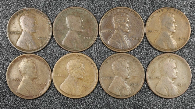 Lot of 8 Semi-Key Date Lincoln Wheat Copper Cents