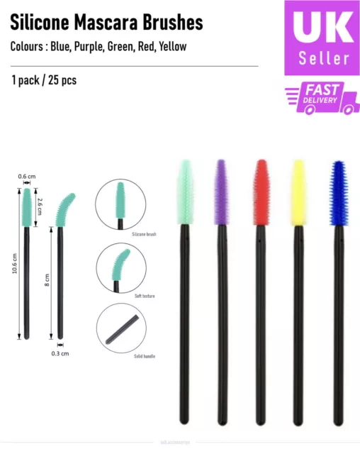 25 pcs Disposable Eyelash Brush Silicone Mascara Wands Applicator Makeup Tool