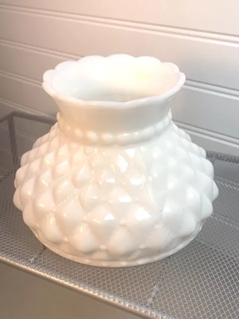 Vintage Quilted Diamond Pattern White Milk Glass Lamp Shade Fitted 5 1/4" (7B)