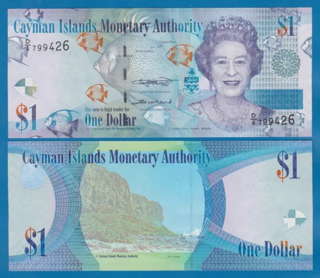 Cayman Islands 1 Dollar P 38f 2018 Prefix D/6 UNC ( P 38 f ) Queen Elizabeth II