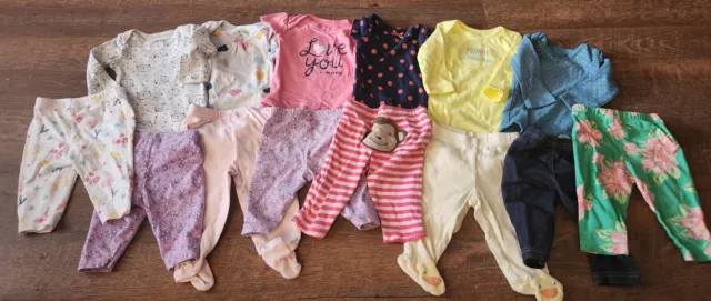Carters Baby Girl Clothes Lot 14 0-3 Months Bodysuits And Pants