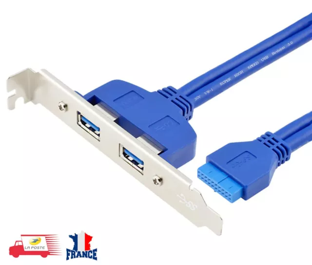 2 Port USB3.0 Femelle 20Pin Tête montage du panneau arrière PC Rallonge Câble 45