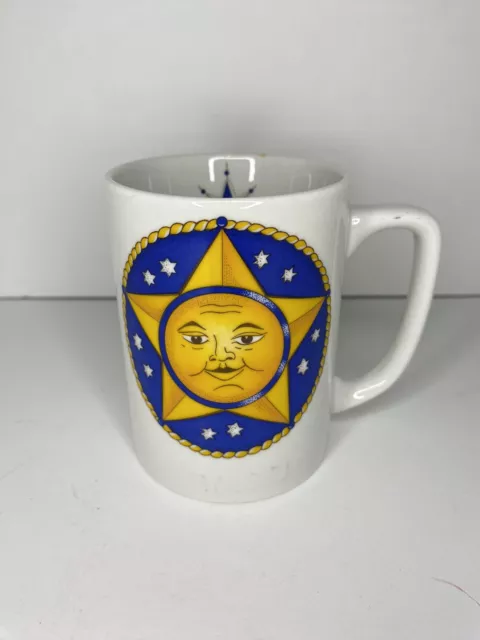 Celestial Mug, Blue Yellow White Mug, Sun Moon Stars Coffee Tea Mug