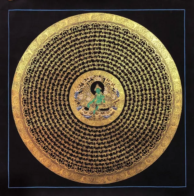Green Tara Mantra Mandala Thangka Painting