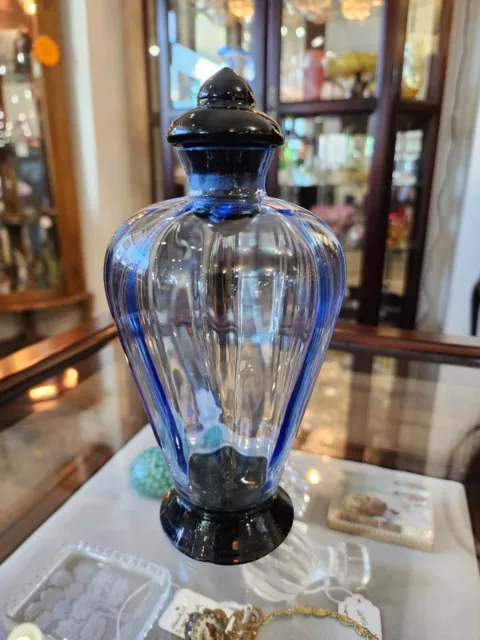 Art Deco Blue and Black Glass Decanter Bottle c1920's