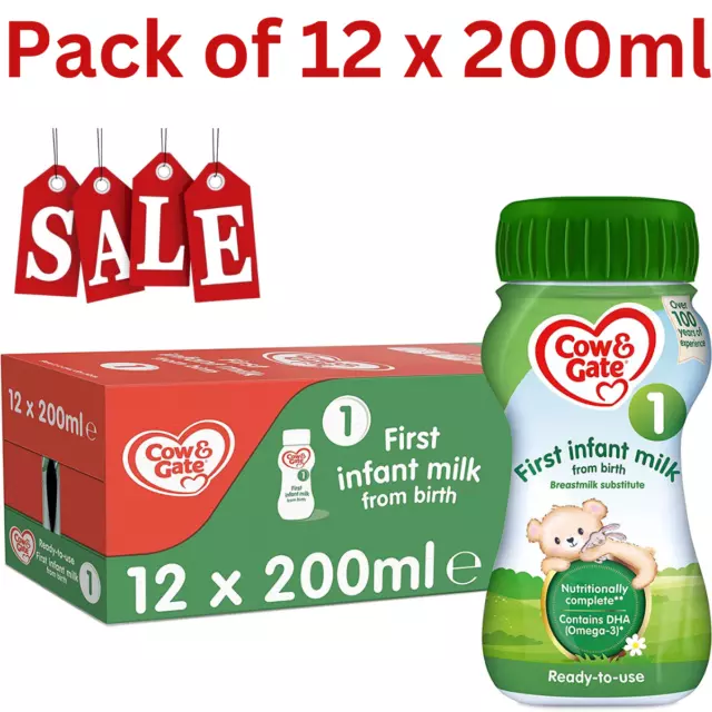 Cow & Gate First Infant Milk Stage1 Ready Made Baby Formula - Pack of 12 x 200ml