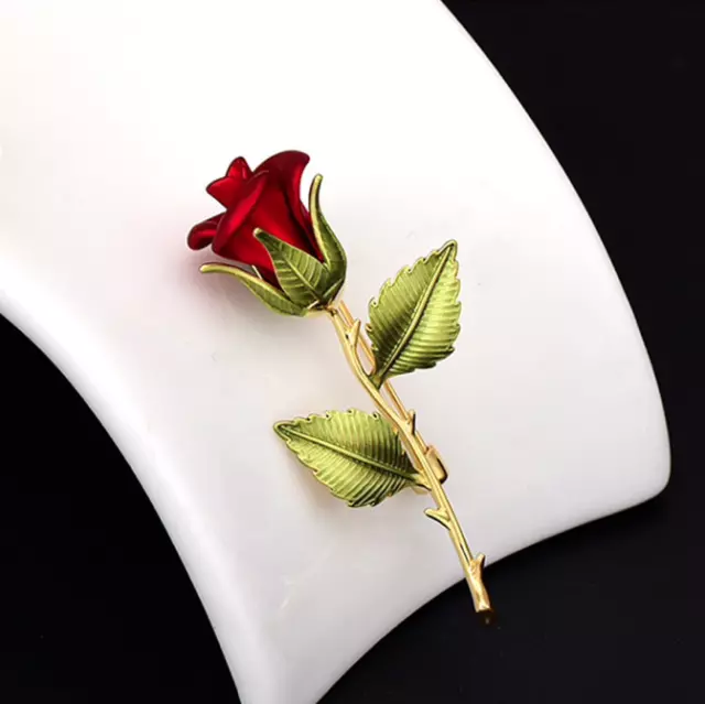 broche rose fleur vintage bijou fantaisie femme animal cadeau mariage rouge vert