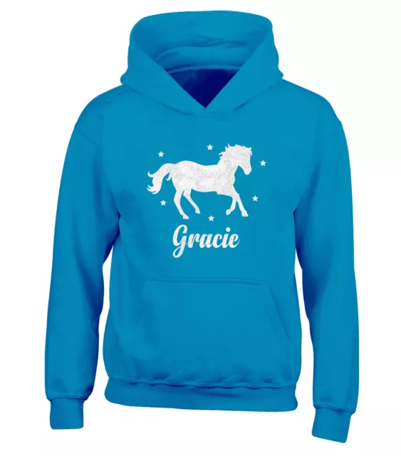 Felpa con cappuccio personalizzata glitter cavallo equitazione scuola felpa con cappuccio ragazze ragazzi regalo 2