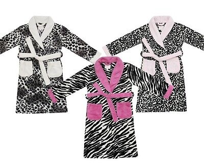 Girls Luxury Fleece Super Soft Dressing Gown Animal Print Designs Ages 2-13 Yrs