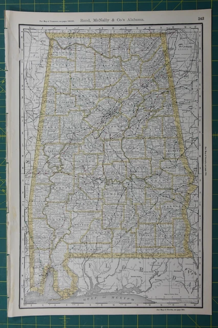 Alabama Rand McNally Antique Vintage 1892 World Business Atlas Map