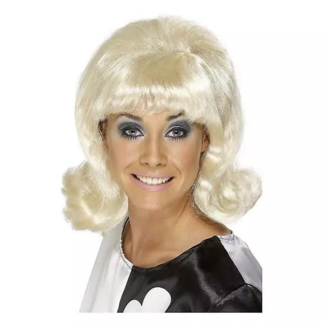60s Blonde Flick-Up Wig 1960's Mod Go Go Short Retro 70s Hairspray Costume