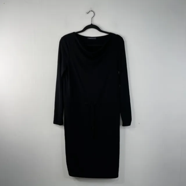 Abito minimalista M&S Collection nero con cordini vita collo a guscio taglia 12