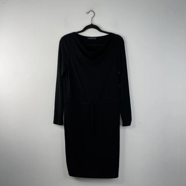 Abito minimalista M&S Collection nero con cordini vita collo a guscio taglia 12