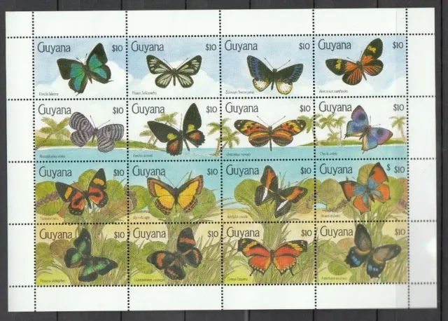 GUYANA, 1990 Schmetterlinge 3219-34 Kleinbogen **, (30001)