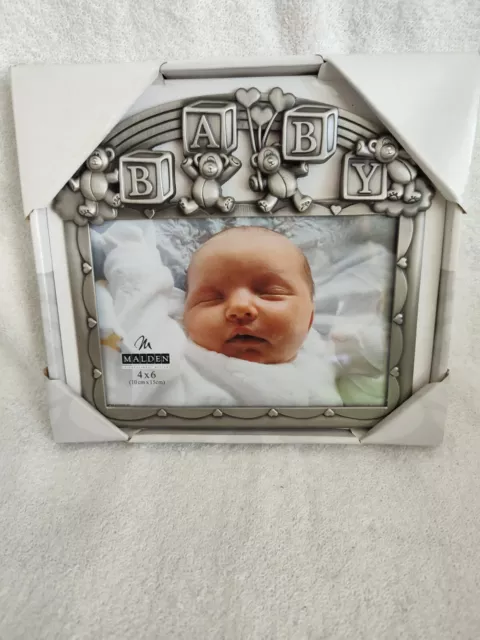 Malden Baby Picture Frame Silver Pewter Tone 4x6 Photo Teddy Bears 🐻