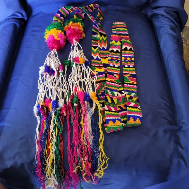 Vintage Guatemalan Totonicipan Cinta with Pom Poms, Handmade  Weaving