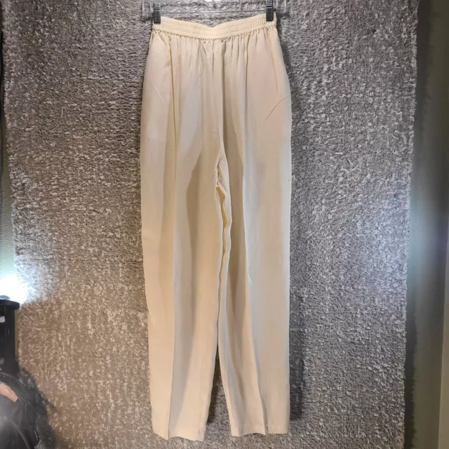 Go Silk Womens Sz 1 Ivory 100% Silk Pull On Straight Leg Pants Pockets