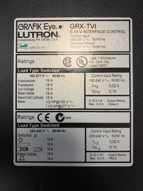 LUTRON GRAFIK EYE | GRX-TVI 0-10v Interface Control. No Box £150.00 ...