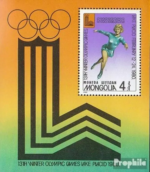 Mongolie Bloc 61 neuf avec gomme originale 1980 Jeux Olympiques Jeux d&#39;hiver