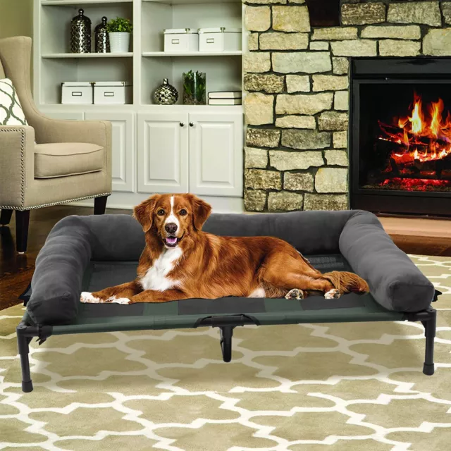 Dog Bed with Bolster Raised Pet Cot Lounger Indoor Outdoor Waterproof