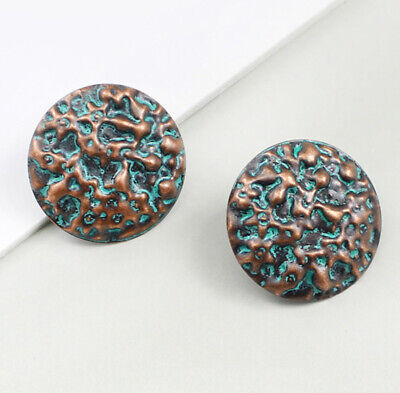 Earrings Round Studs Metal Copper Turquoise Hippie Antique Ethnic Vintage Roma