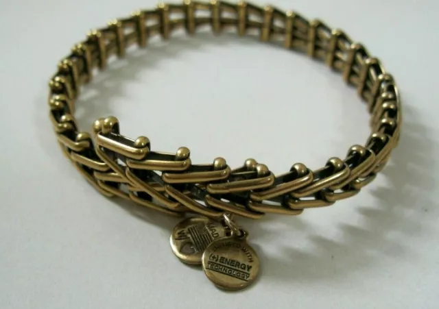 VINTAGE SIXTY-SIX Gold Tone or Brass Alex & Ani Charms Spiral Bangle Bracelet
