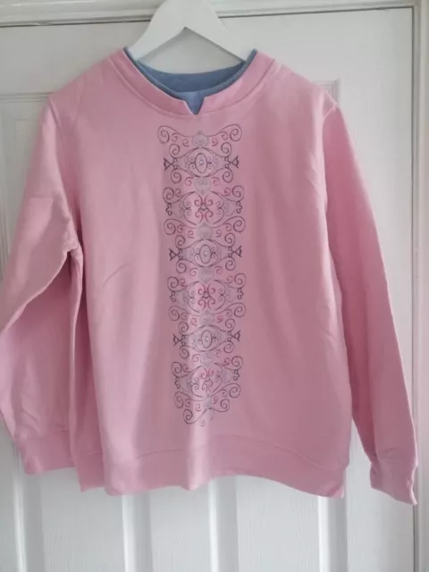 Vintage Shenanigans Womens Pink Embroidered Double Collared sweatshirt sz Med