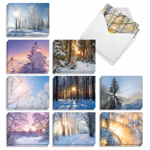 20 Blank Cards 4x5.12" w/ Envelopes (10 Designs,2 Each) Winter Sunrise