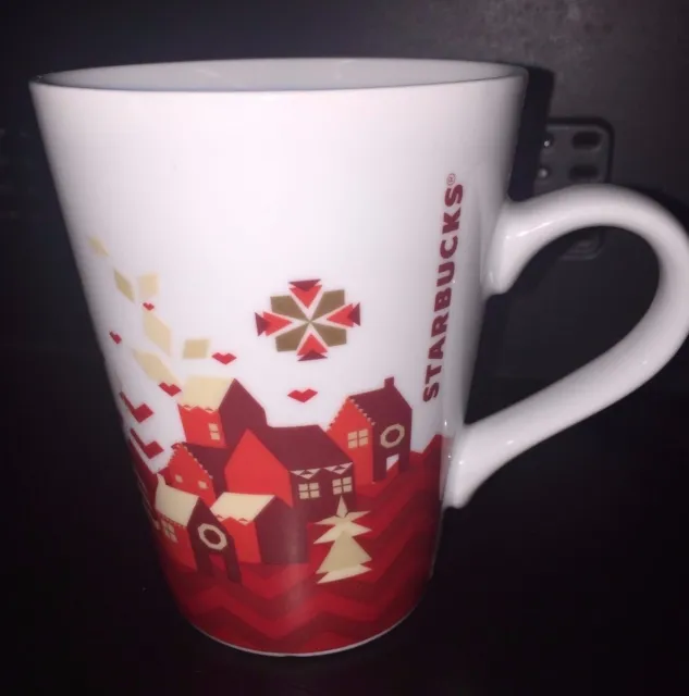 Starbucks 2013 Red and White 11 oz Holiday Coffee Mug Christmas with Red Houses