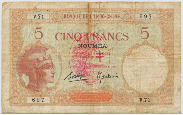 New Hebrides 5 Francs ND(1941), P.4b_F