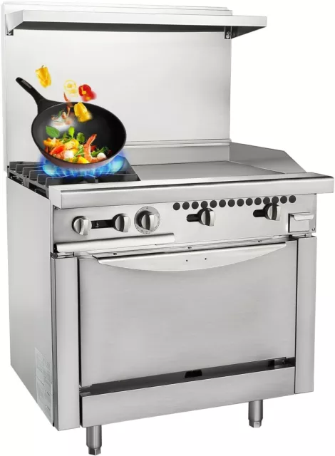 Commercial Kitchen 36" Natural Gas Range Combo Griddle&Hot Plate Stove W/Oven