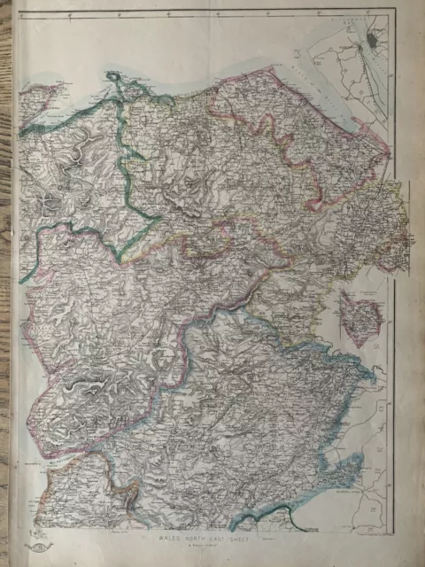 1863 North East Wales Antique Hand Coloured Weekly Dispatch Map