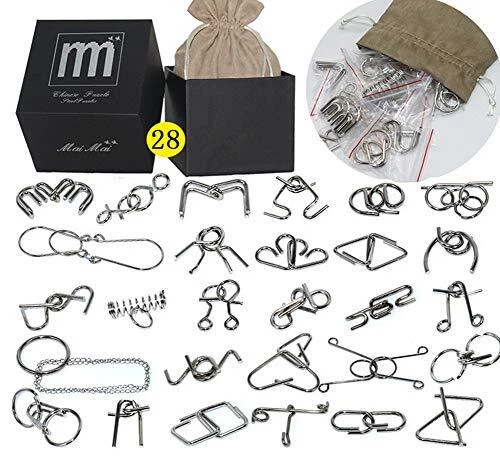 Chonor 28Pcs Mini Casse-tête en Métal Fil Puzzle Ensemble IQ Test Mental Jeu ...