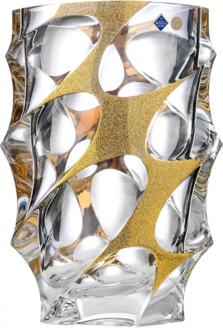 Crystalex JS36943 10-inch Crystal Calypso Vase, Decorative Vase with Golden Ice