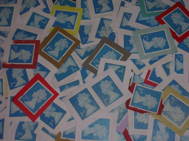 100 x  Blue 2nd Class Unfranked Security Stamps On  Paper -  fv £75