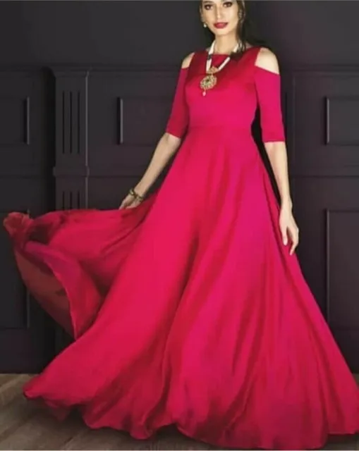 Bollywood Celebrity Style Latest Clothing Hot Pink Gown All Size Stitching Dress
