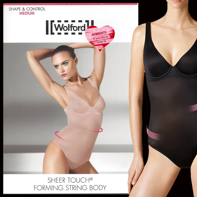 Wolford Sheer Touch Forming String Body • 34B • negro... sujetador de estribo integrado