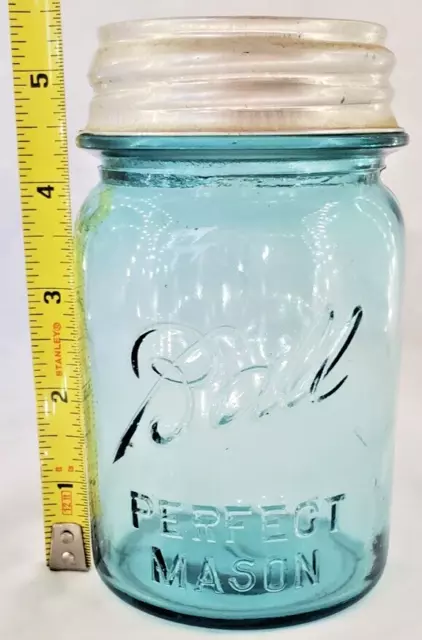 1Vintage Ball Perfect Mason Pint Jar Canning Blue Aluminum Lid Bubbles