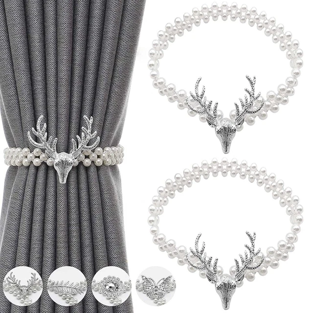 Beautiful Pearl Elastic Rope Curtains TieBacks Silver Set of 2 Pcs
