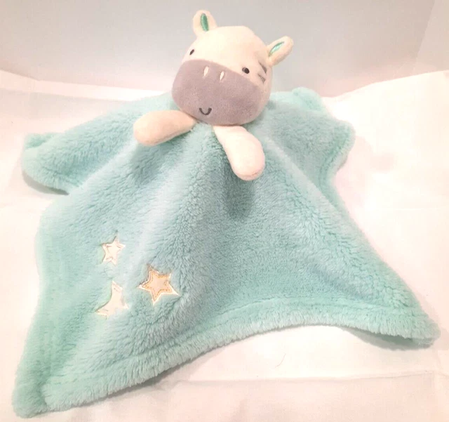 Baby Gear Lovey Security Blanket Plush Zebra Star Light Blue Gray Soft 15x15