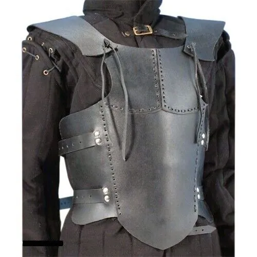 DG MEDIVAL Black Leather Body Armour Free Shipping