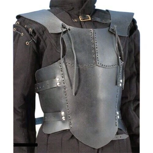 DG MEDIVAL Black Leather Body Armour Free Shipping.